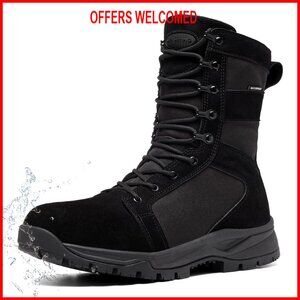 Men's 8 Inch Waterproof Tactical Boots, Suede Leather, Lightweight Hiking Work